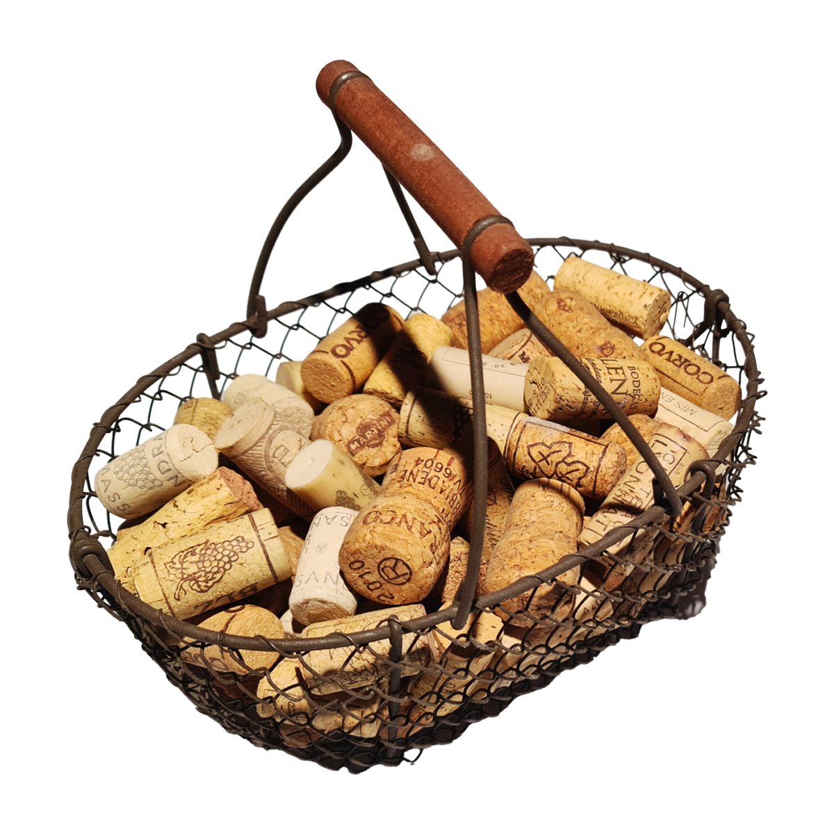  Винтаж металлические корзинки с деревянной ручкой и пробками. Франция. Шамони.