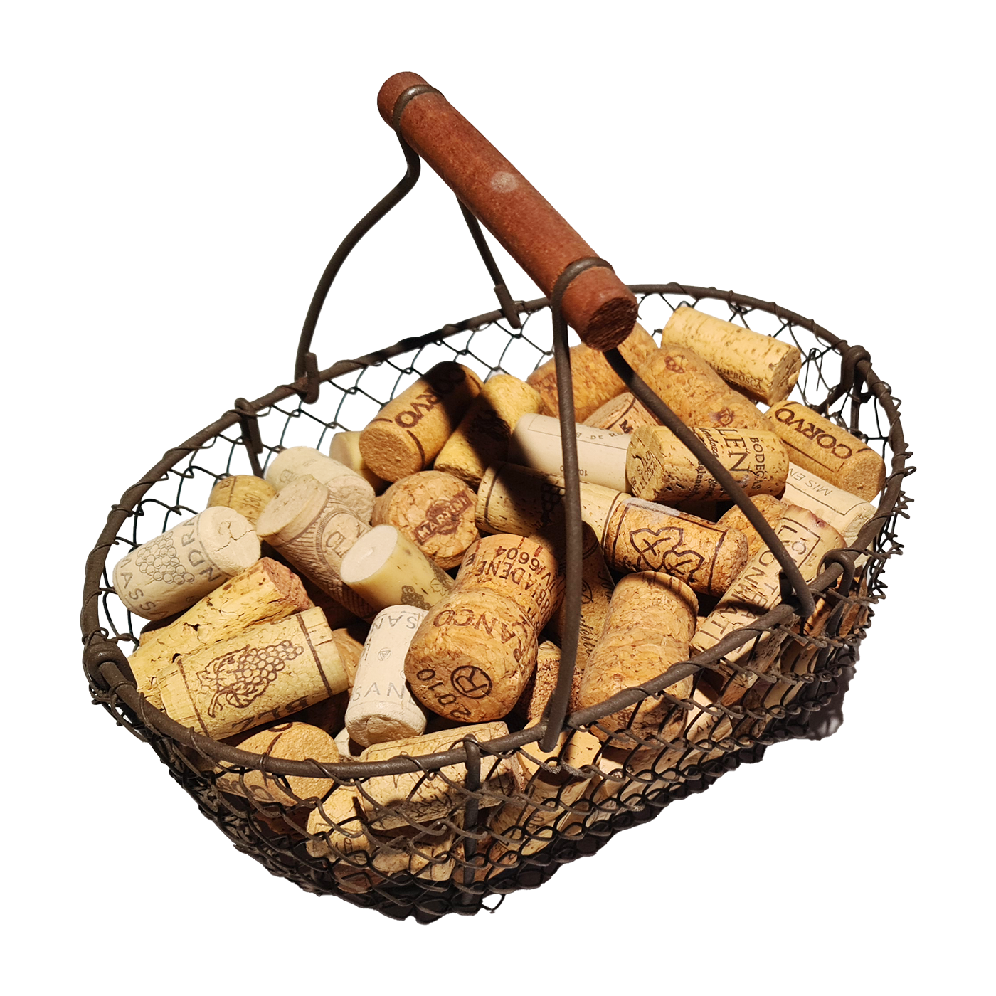 Винтаж металлические корзинки с деревянной ручкой и пробками. Франция. Шамони.